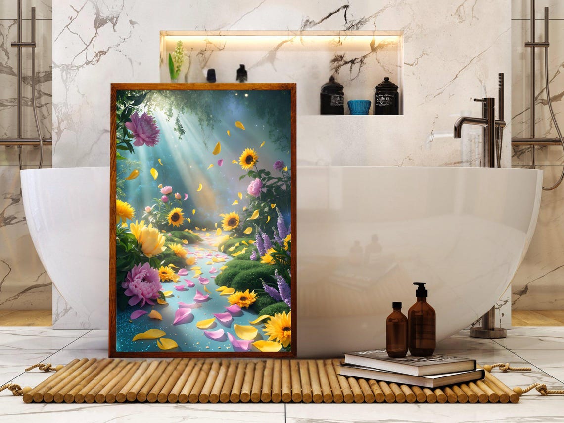 Sunlit Sunflower Garden Petal Stream Magical Light Art Print - Image 5