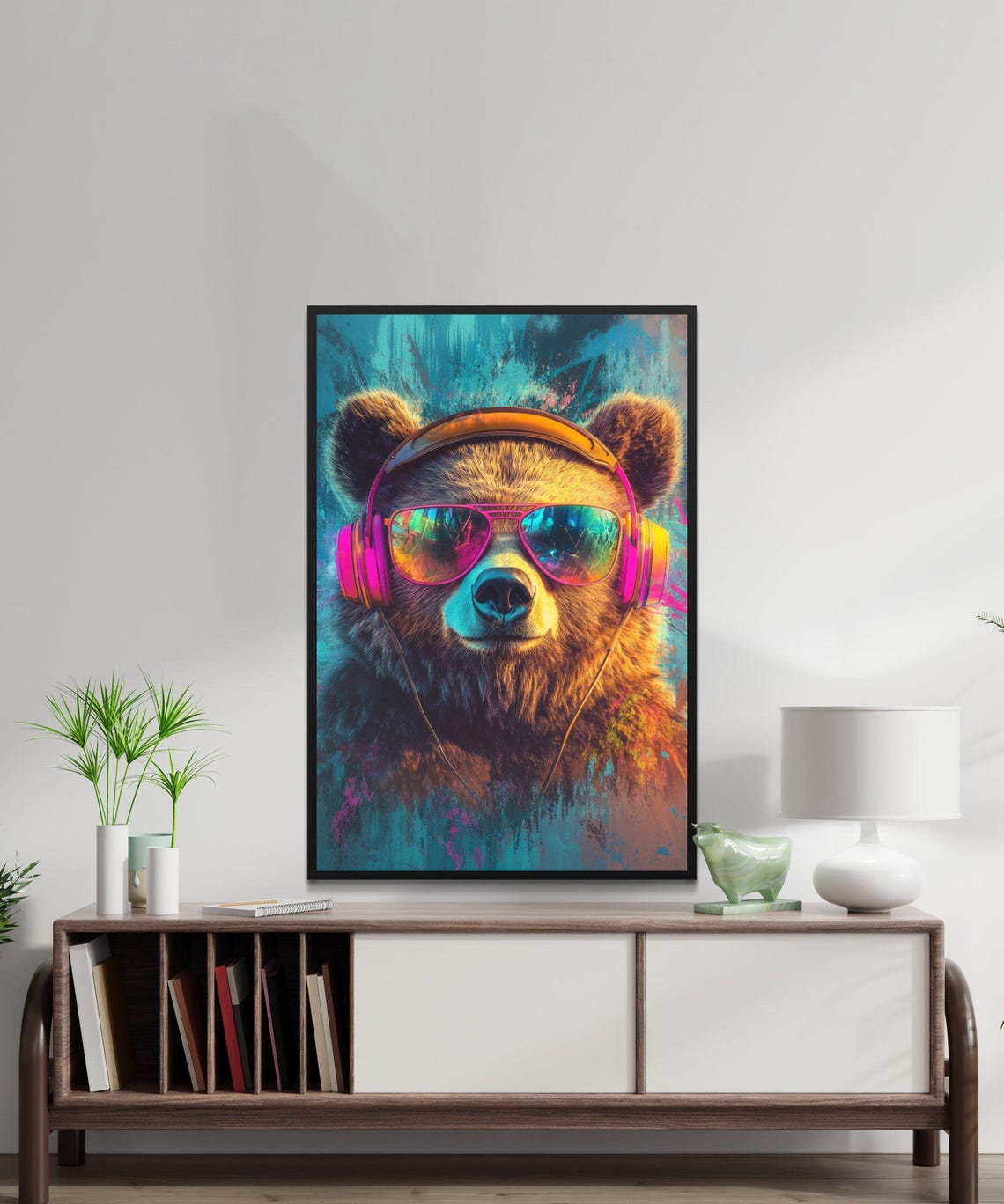 Cool Bear With Headphones and Rainbow Sunglasses Fun Art Poster - Image 5