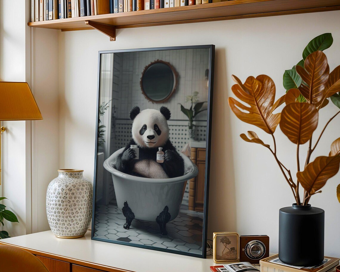 Content Panda Holding Two Bath Bottles in a Vintage Clawfoot Tub Poster - Image 4