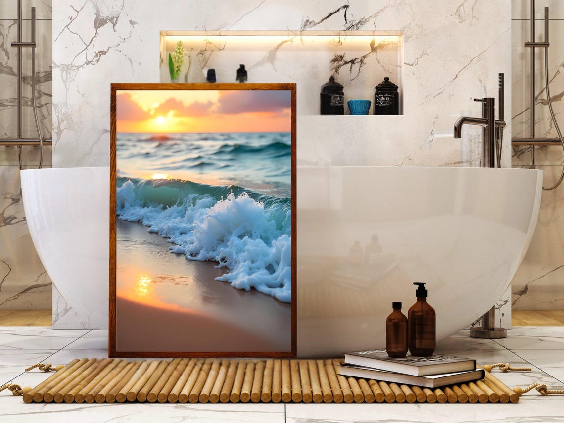 Ocean Wave White Foam Breaking at Golden Sunset Beach Poster - Image 2