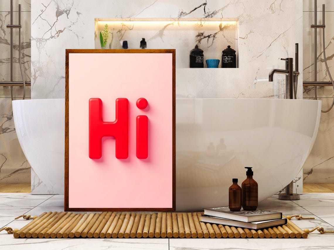 Bold Red Hi 3D Typography on Pink Minimalist Greeting Wall Art - Image 2
