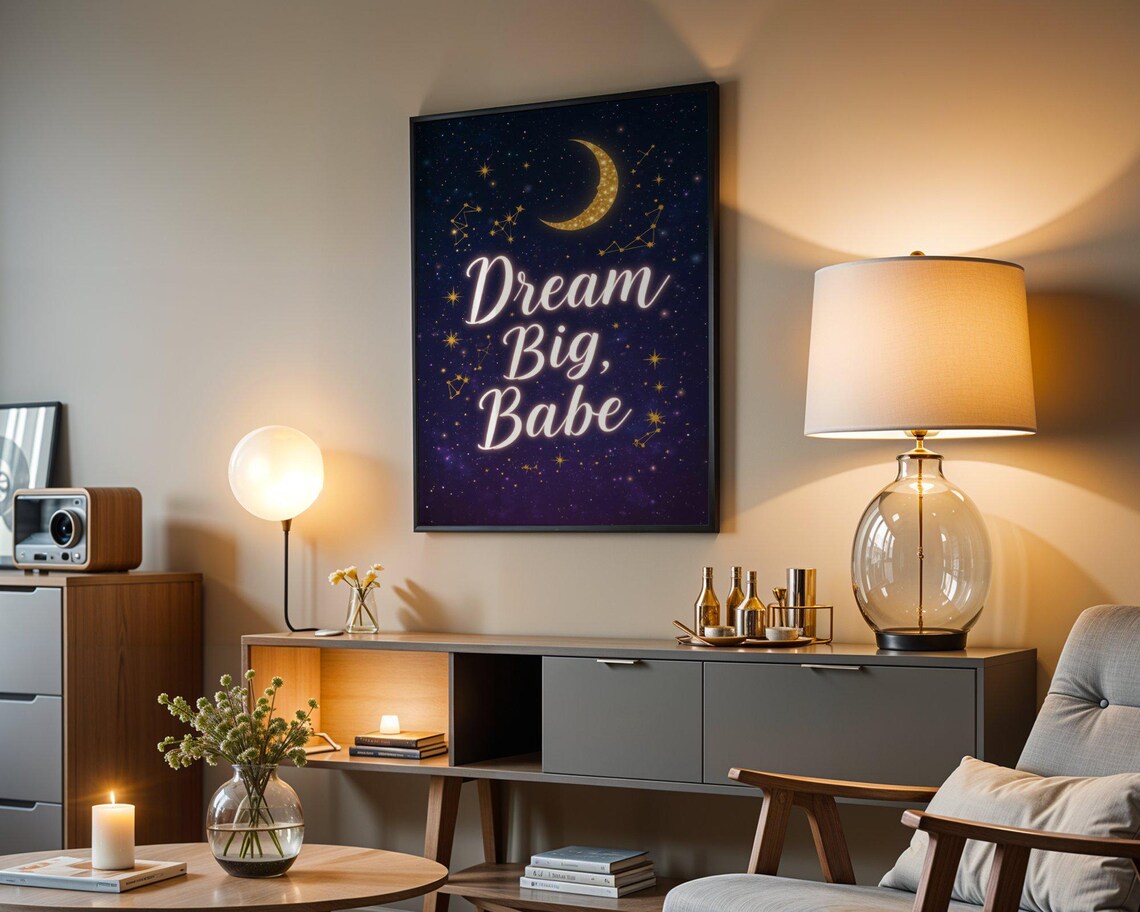 Dream Big Babe Celestial Moon Stars Night Sky Inspirational Quote Poster - Image 4
