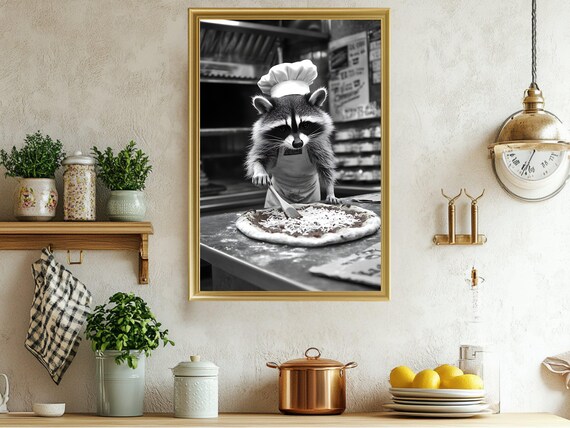 Raccoon Chef Making Pizza Funny Animal Pizzeria Kitchen Art Print