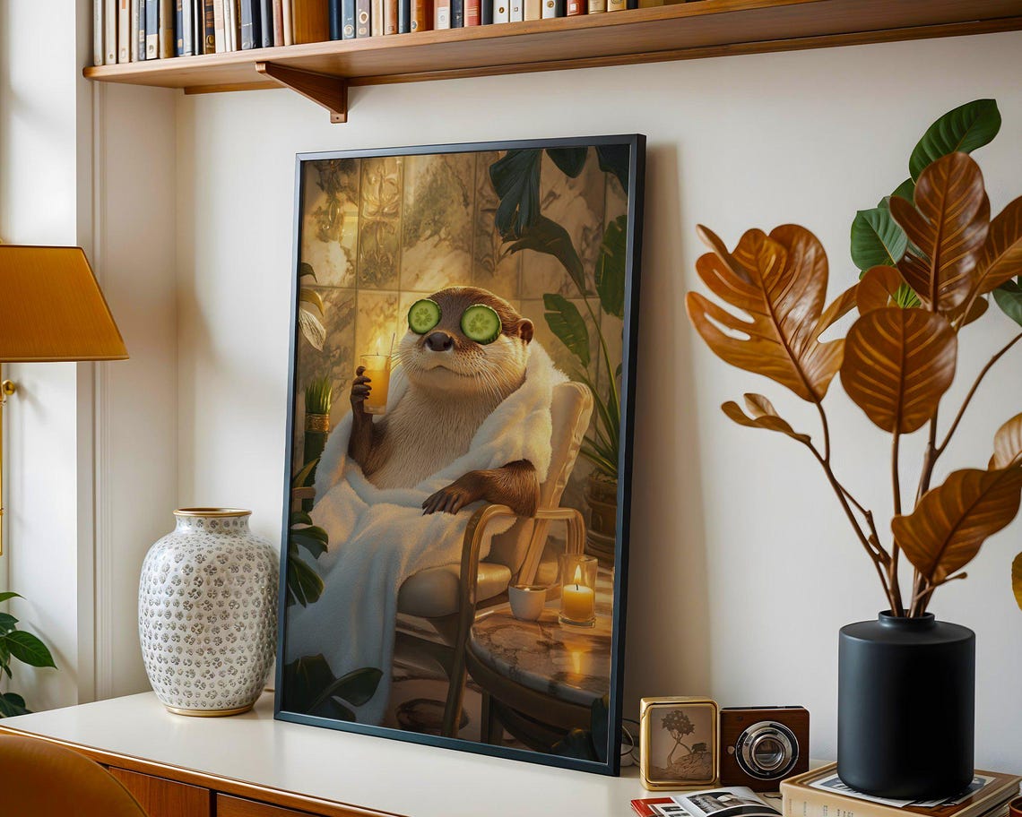 Otter Spa Day With Cucumber Eyes Candle and a Cool Cocktail Poster - Image 4