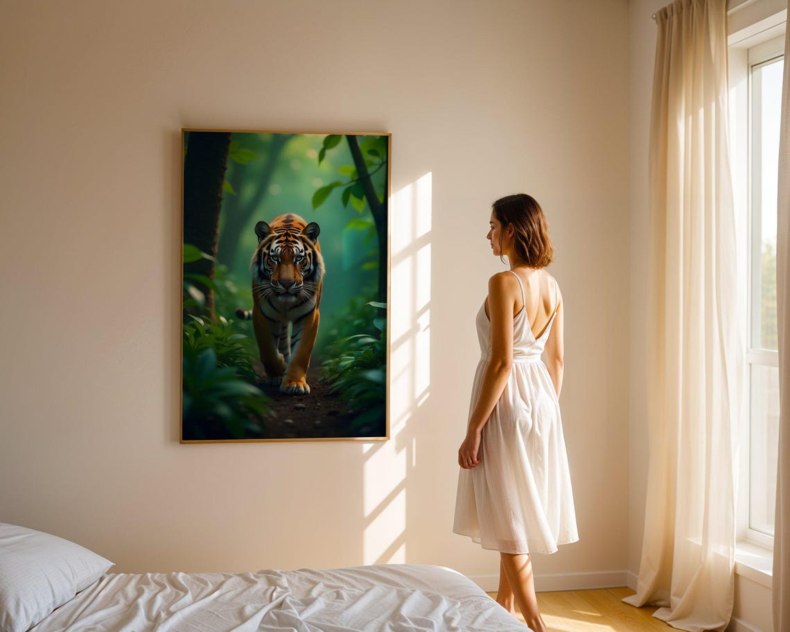 Powerful Tiger Walking Toward You on a Misty Jungle Path Poster - Image 2