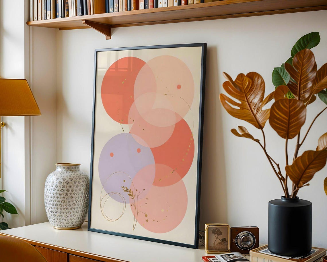 Coral Lavender Overlapping Circles Modern Abstract Art Print - Image 5