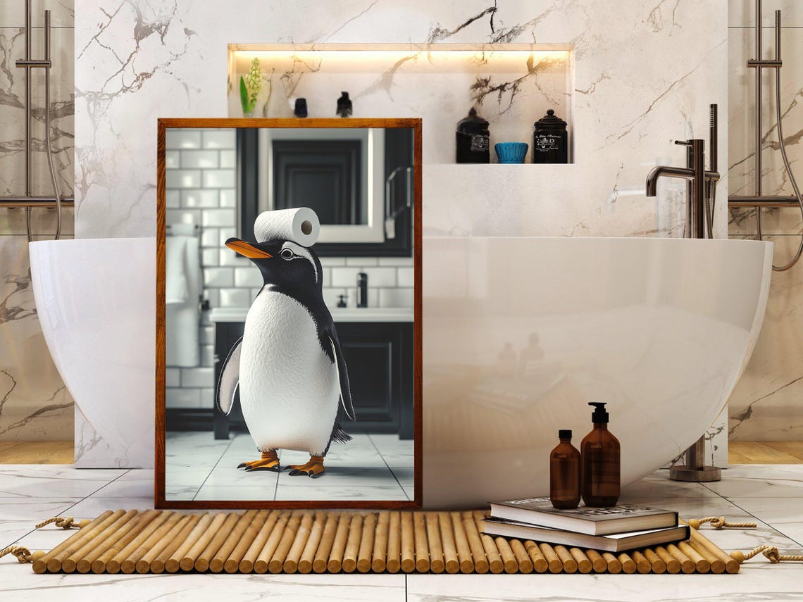 Cute Gentoo Penguin Balancing a Toilet Paper Roll on Its Head Poster - Image 5