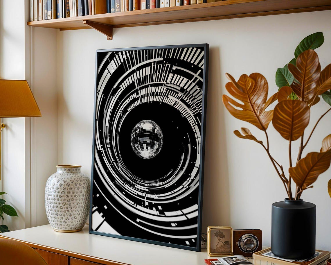 Futuristic Black And White Geometric Wall Art Modern Abstract Art Print Contemporary Home Decor Unique Graphic Design Poster - Image 2