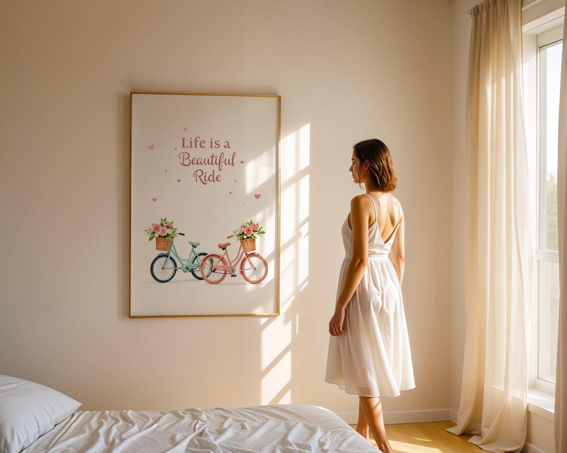 Life is a Beautiful Ride Floral Bicycles Pastel Quote Poster - Image 4