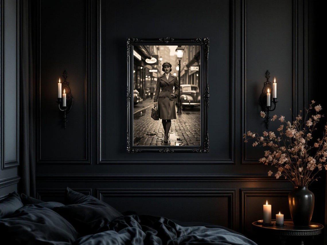 Vintage Street Scene Wall Art Timeless Fashion Decor Retro Lady Street Art Print Classic Urban Photography Elegant Wall Art - Image 3