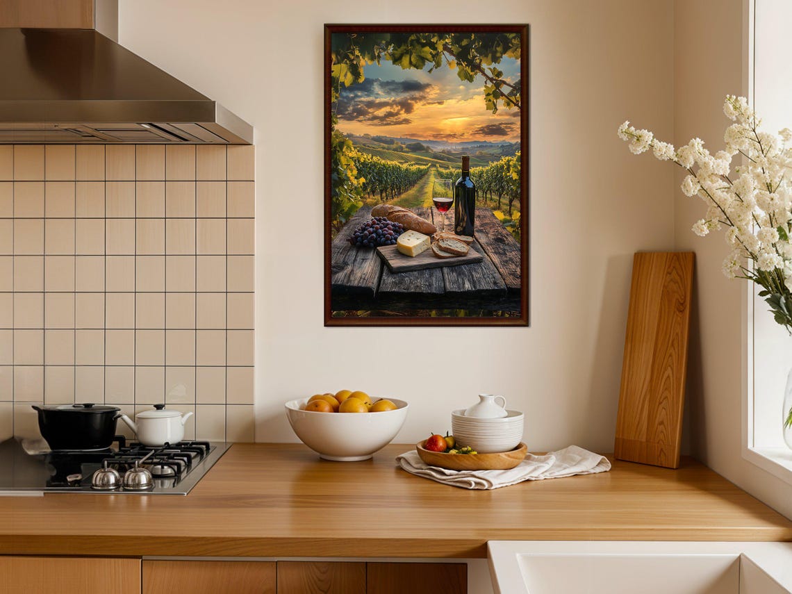 Vineyard Sunset Wine Cheese Rustic Countryside Dining Poster - Image 4