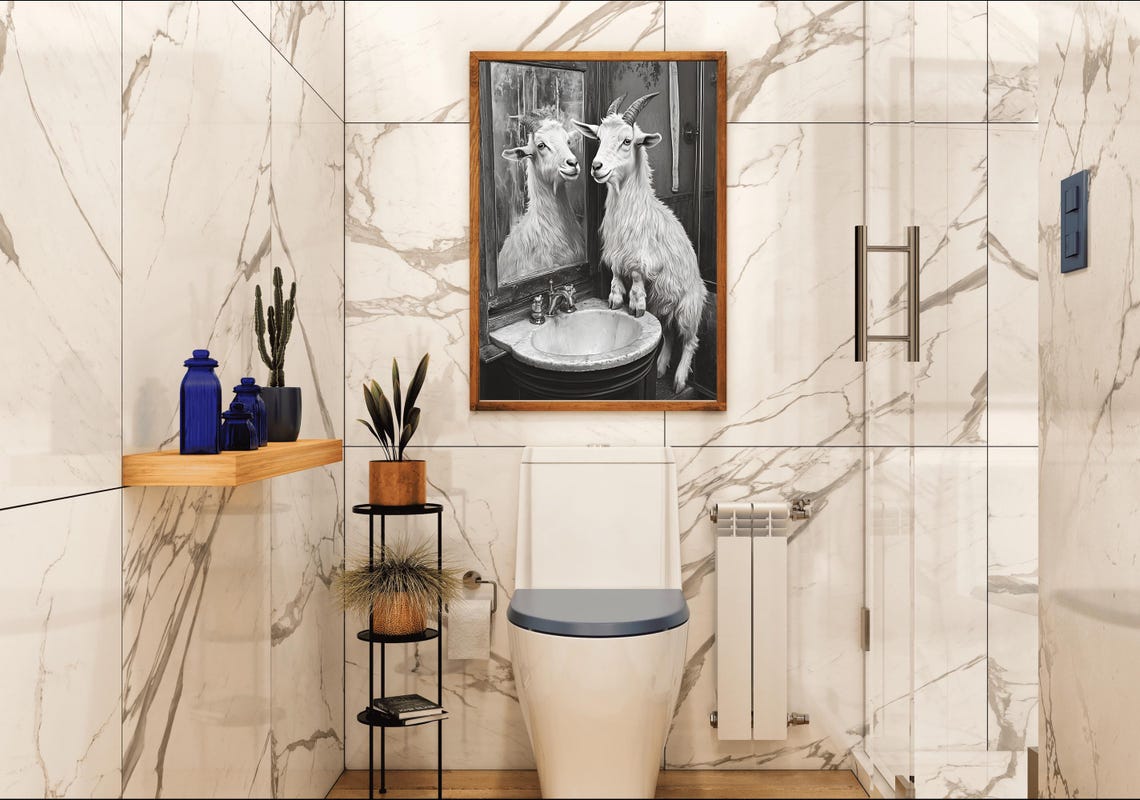 Goat Standing on a Bathroom Sink Admiring Its Reflection Poster - Image 4