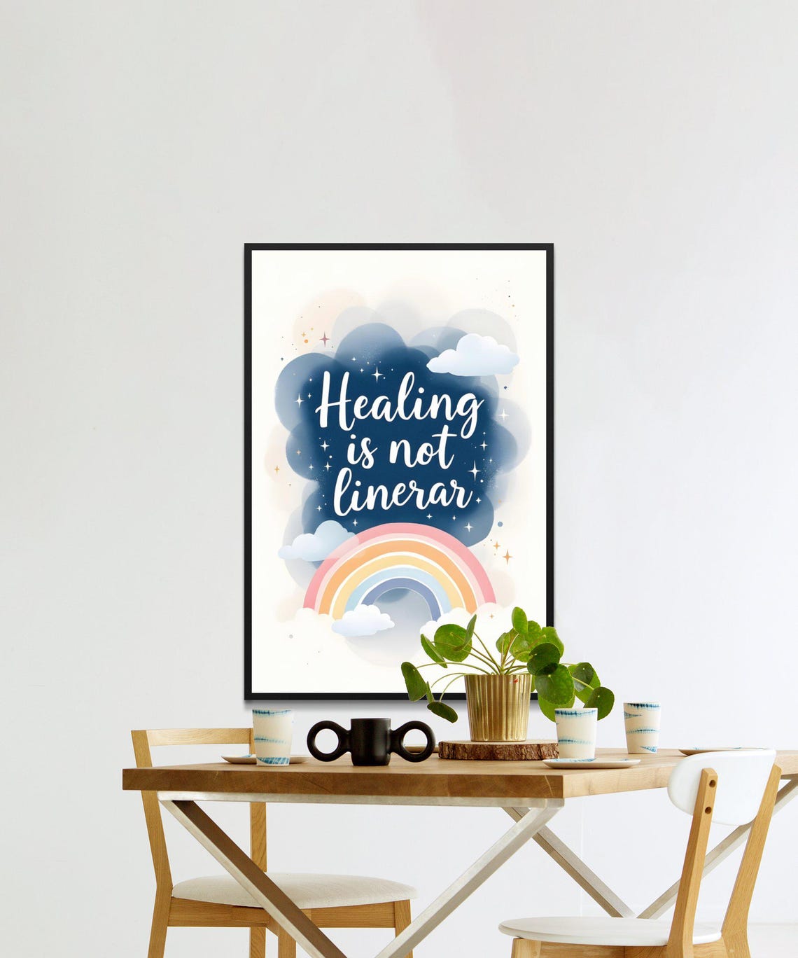 Healing Is Not Linear Inspirational Quote Art Print Rainbow And Clouds Wall Art Motivational Poster - Image 2