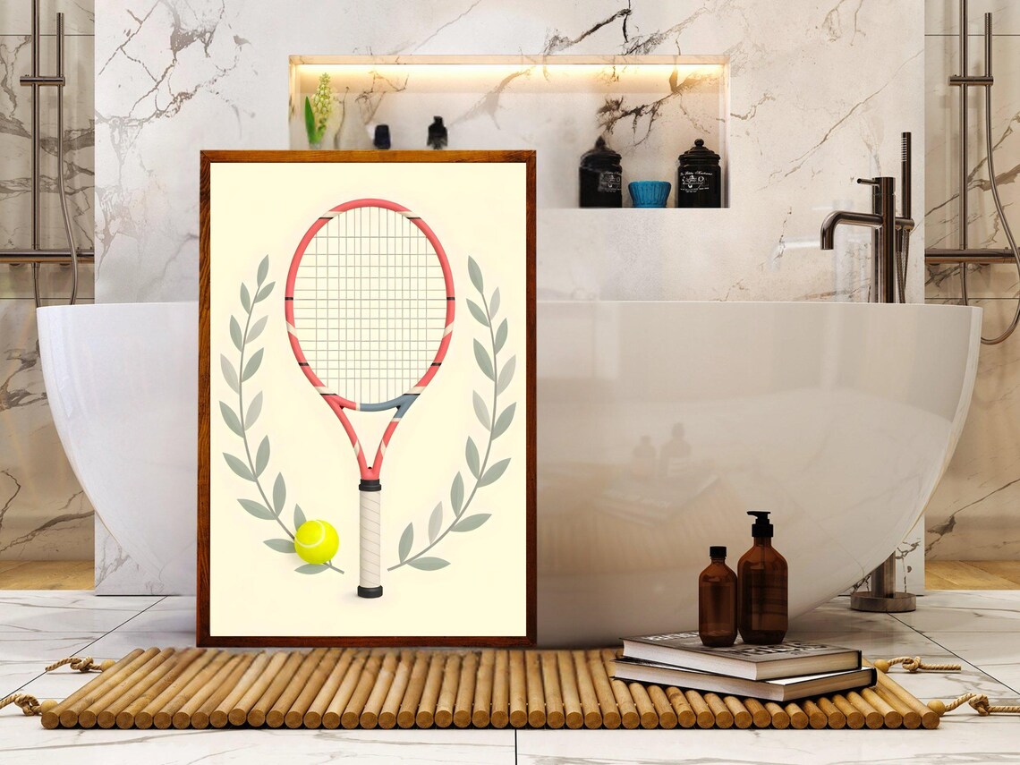 Tennis Racket And Ball Wall Art Preppy Wall Art Tennis Themed Decor Sports Lover Gift Minimalist Tennis Print Home Decor - Image 2