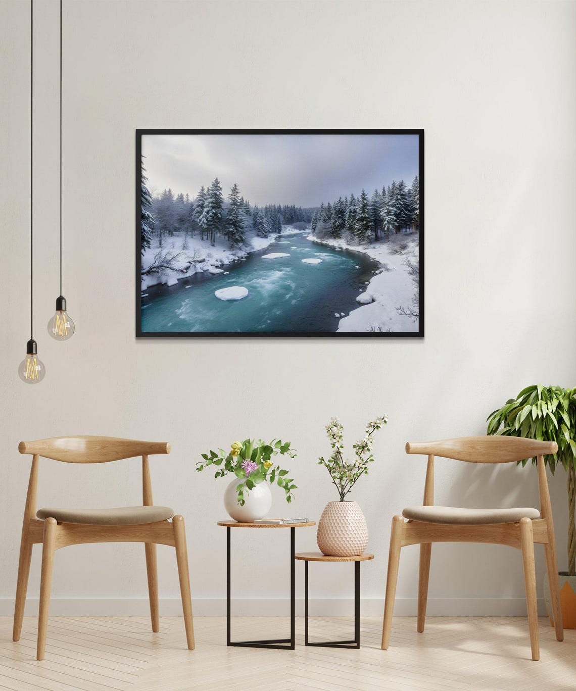 Snowy River Winding Through Pine Forest Winter Wonderland Poster - Image 2