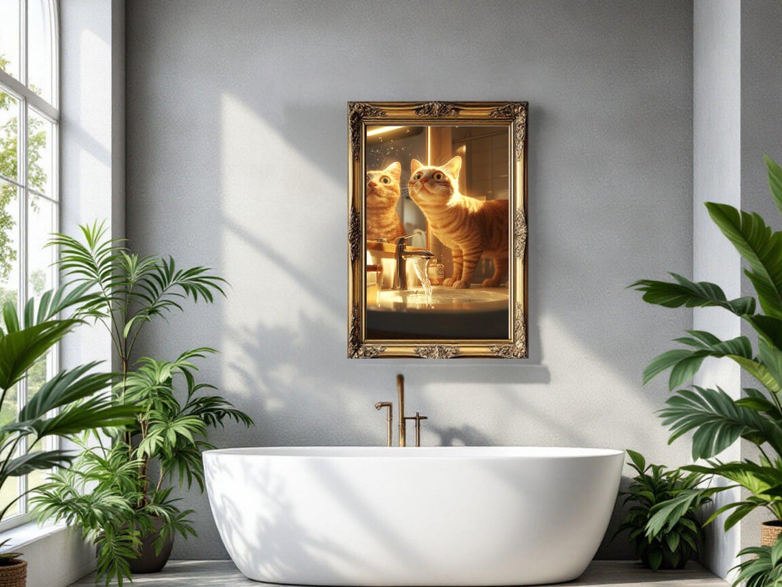 Curious Ginger Tabby Cat Watching Water Run From the Faucet Poster - Image 3
