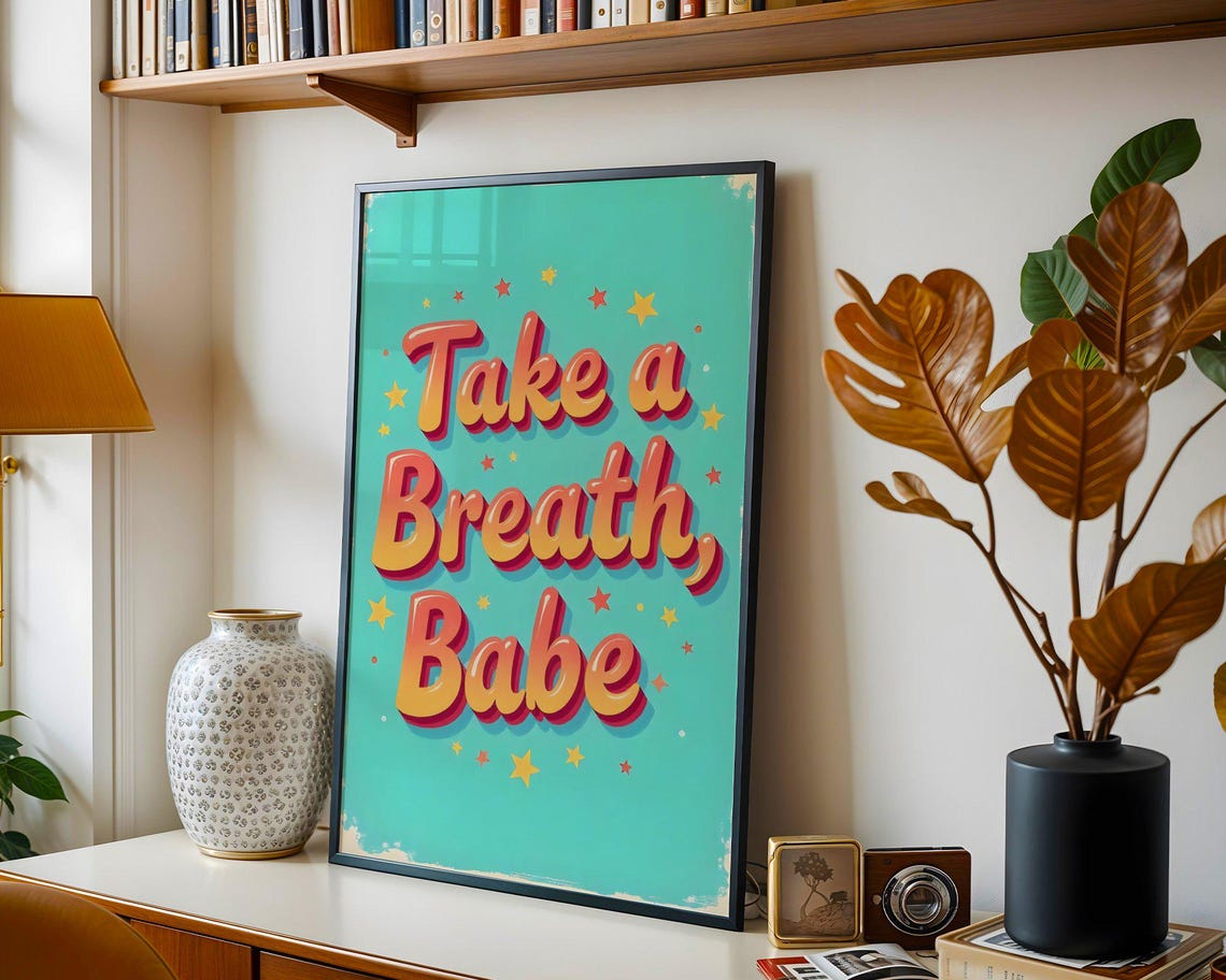 Take a Breath Babe Retro Orange Typography Teal Quote Poster - Image 5