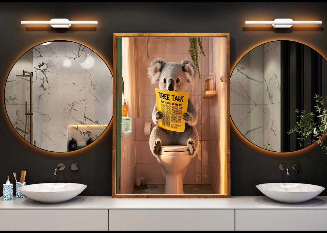 Koala Reading Tree Talk Newspaper On Toilet Funny Animal Poster - Image 4