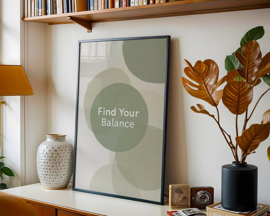 Find Your Balance Sage Green Overlapping Circles Abstract Quote Poster - Image 3