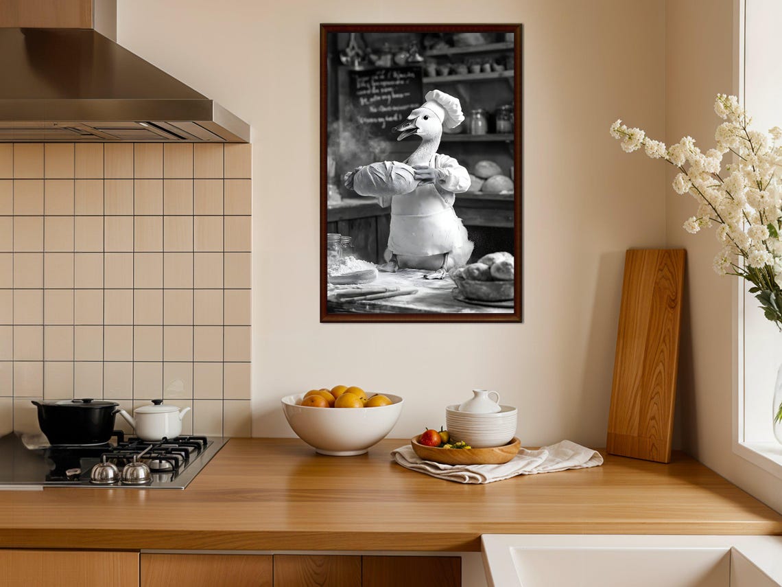 Goose Baker Kneading Dough Funny Animal Bakery Scene Art Print - Image 4