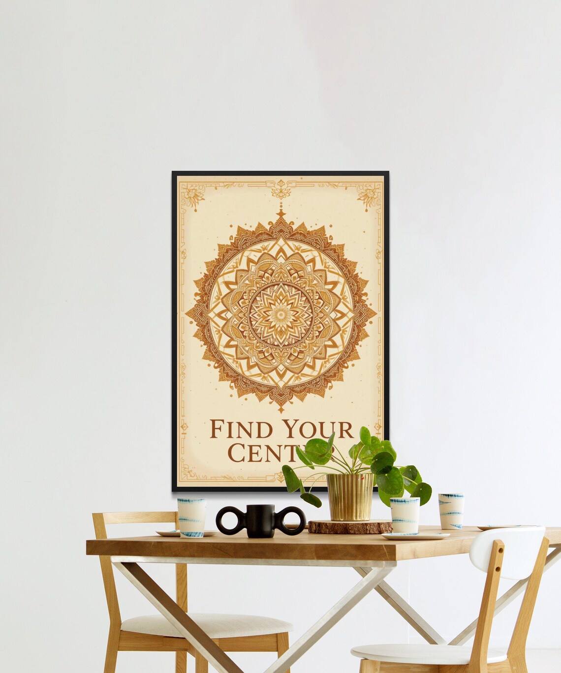 Find Your Center Intricate Golden Mandala Mindfulness Quote Poster - Image 2