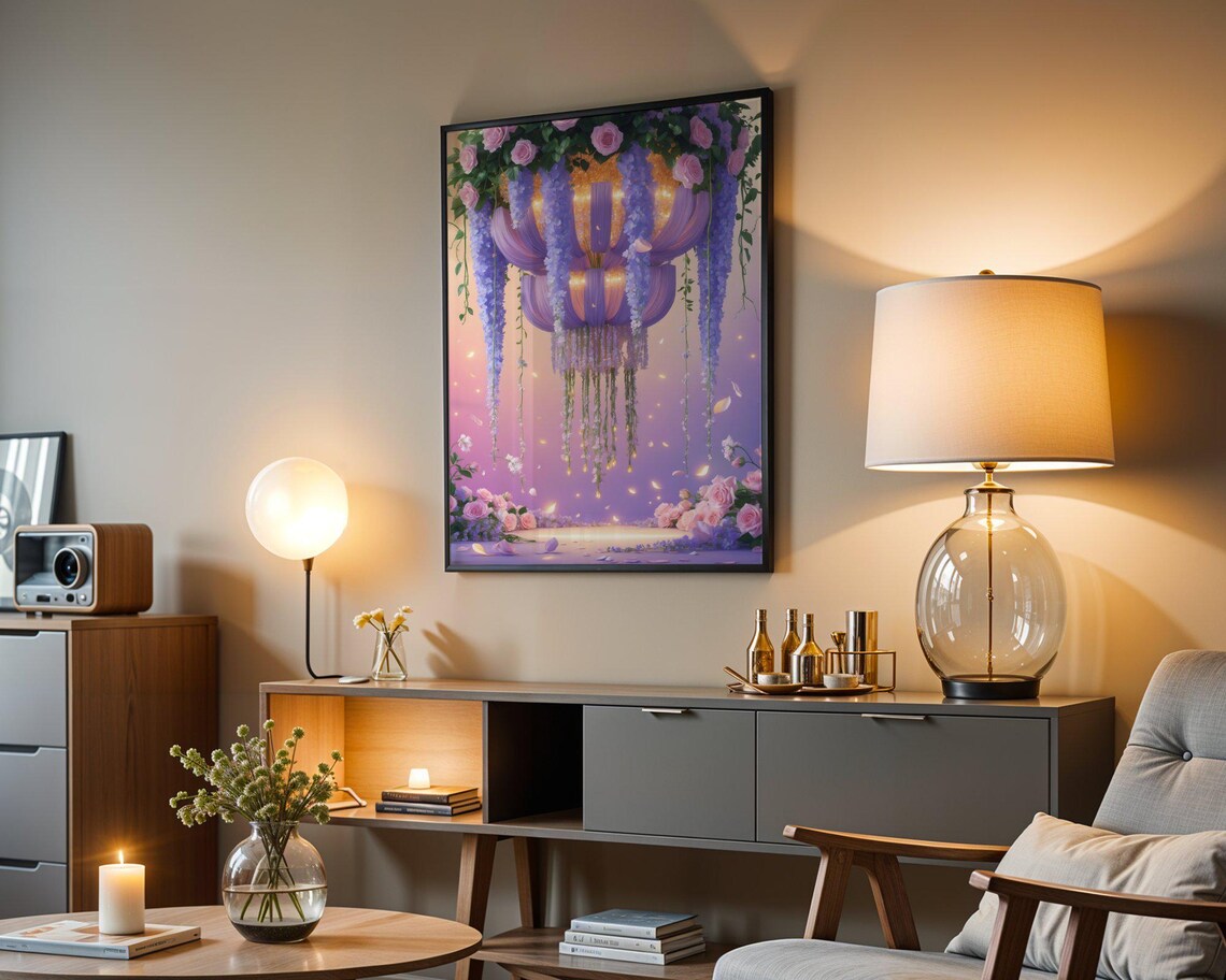 Hanging Floral Chandelier With Roses Wisteria Dream Glow Poster - Image 3