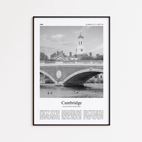 Cambridge Massachusetts Black And White River Bridge Photo Poster