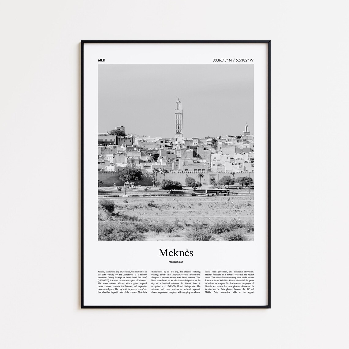 Meknes Morocco Imperial City Black And White Travel Photo Poster
