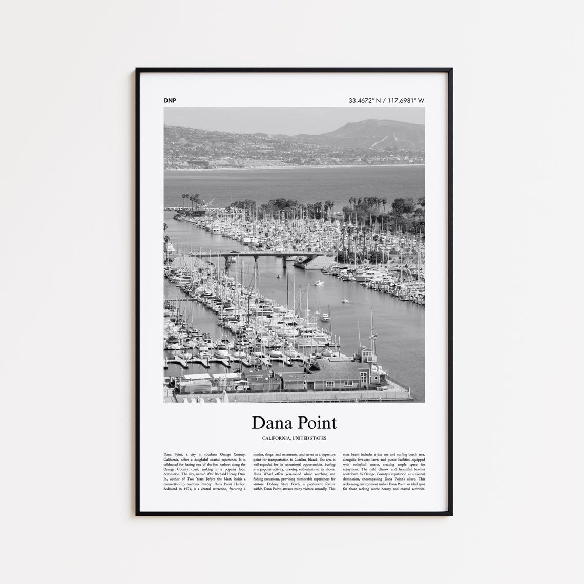 Dana Point California Black And White Marina Harbor Photo Poster