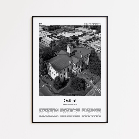 Oxford Mississippi Black And White Aerial Courthouse Square Photo Poster