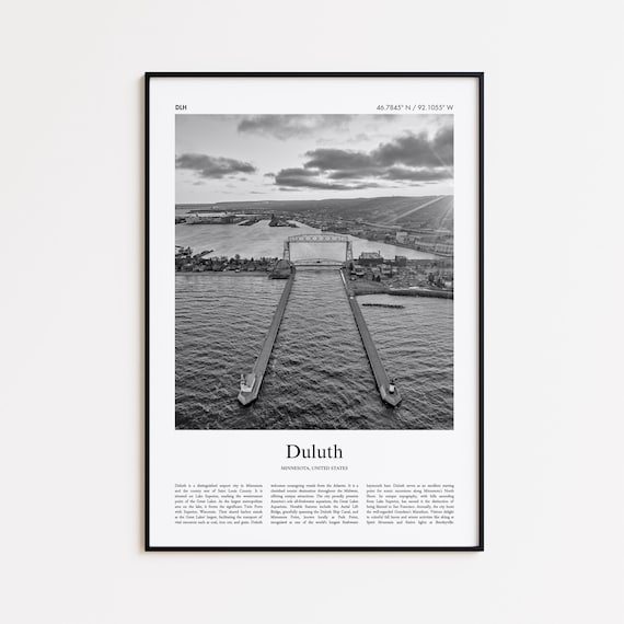 Duluth Minnesota Lift Bridge Harbor Black And White Travel Poster