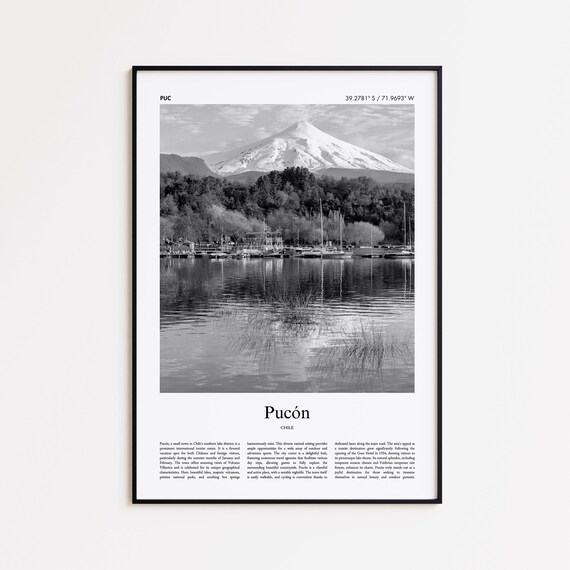 Pucon Black And White Print Photo Poster Travel Gift Chile Wall Art Minimal Home Decor