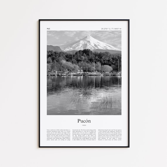 Pucon Chile Black And White Volcano Lake Photo Travel Poster