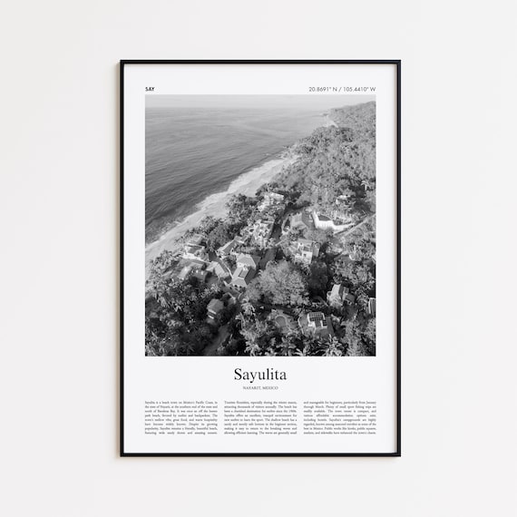 Sayulita Nayarit Aerial Beach Surf Town Black and White Photo Poster