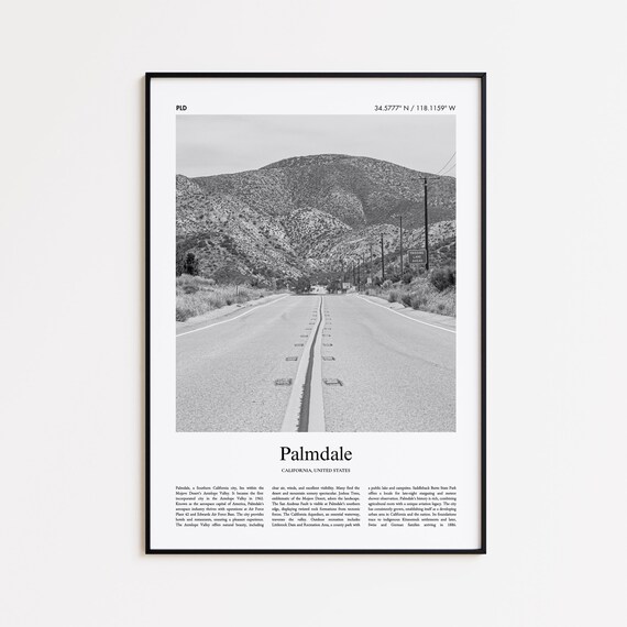 Palmdale California Desert Road Mountain Black And White Travel Poster