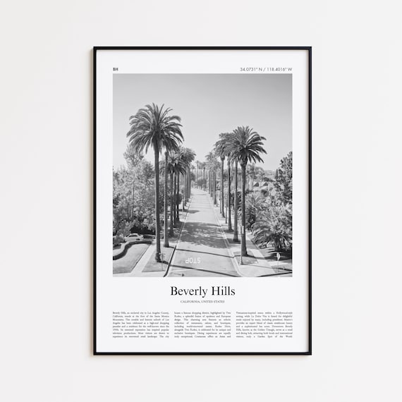 Beverly Hills California Palm Tree Street Black And White Photo Poster