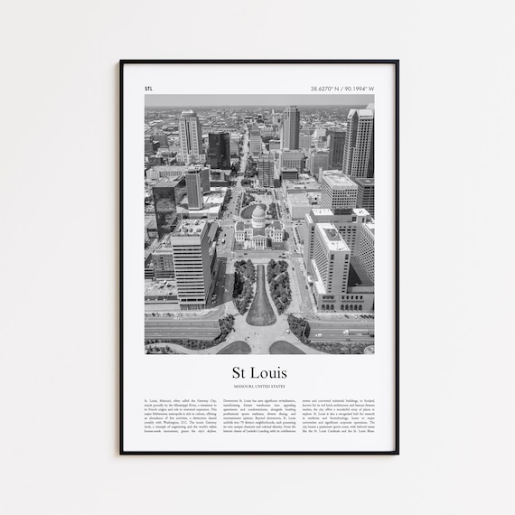 St Louis Missouri Black And White Aerial Downtown Photo Travel Poster