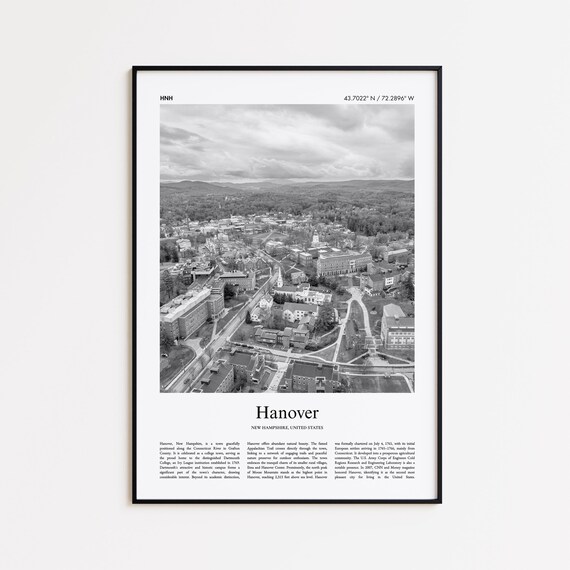 Hanover New Hampshire Aerial Town View Black And White Travel Poster