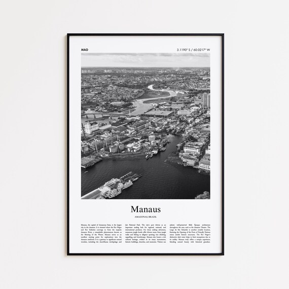 Manaus Brazil Black And White Aerial City Photo Travel Poster