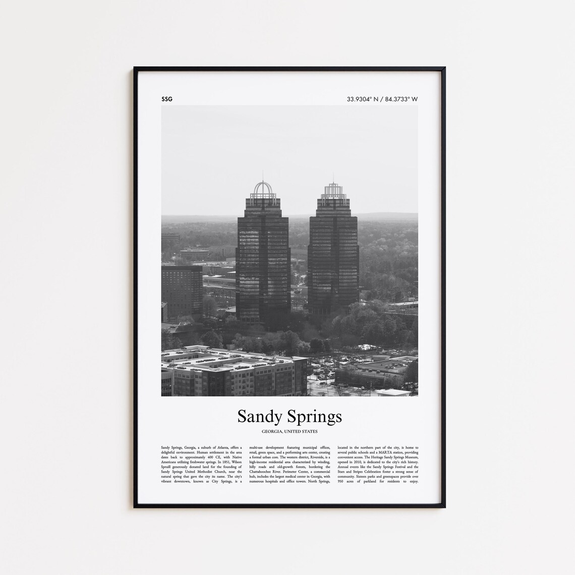 Sandy Springs Georgia Black And White Twin Towers Photo Poster