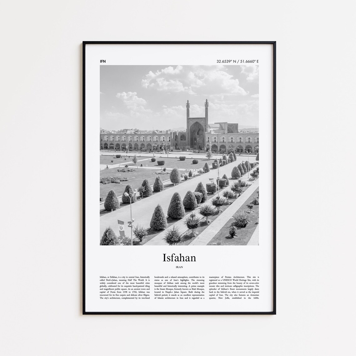 Isfahan Iran Naqsh-e Jahan Square Black And White Photo Poster