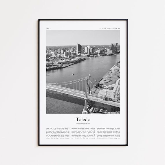 Toledo Ohio Black And White River Bridge Aerial Photo Poster