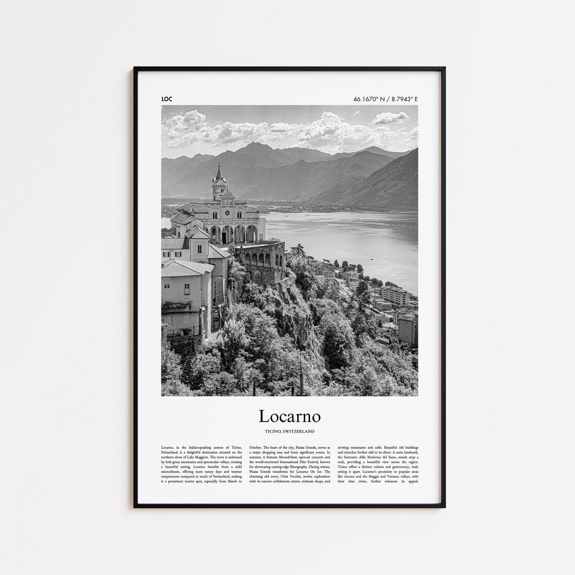 Locarno Switzerland Black And White Lake Maggiore Photo Poster