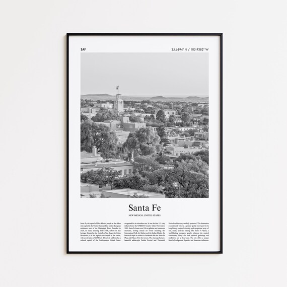 Santa Fe New Mexico Black And White Adobe City Travel Photo Print