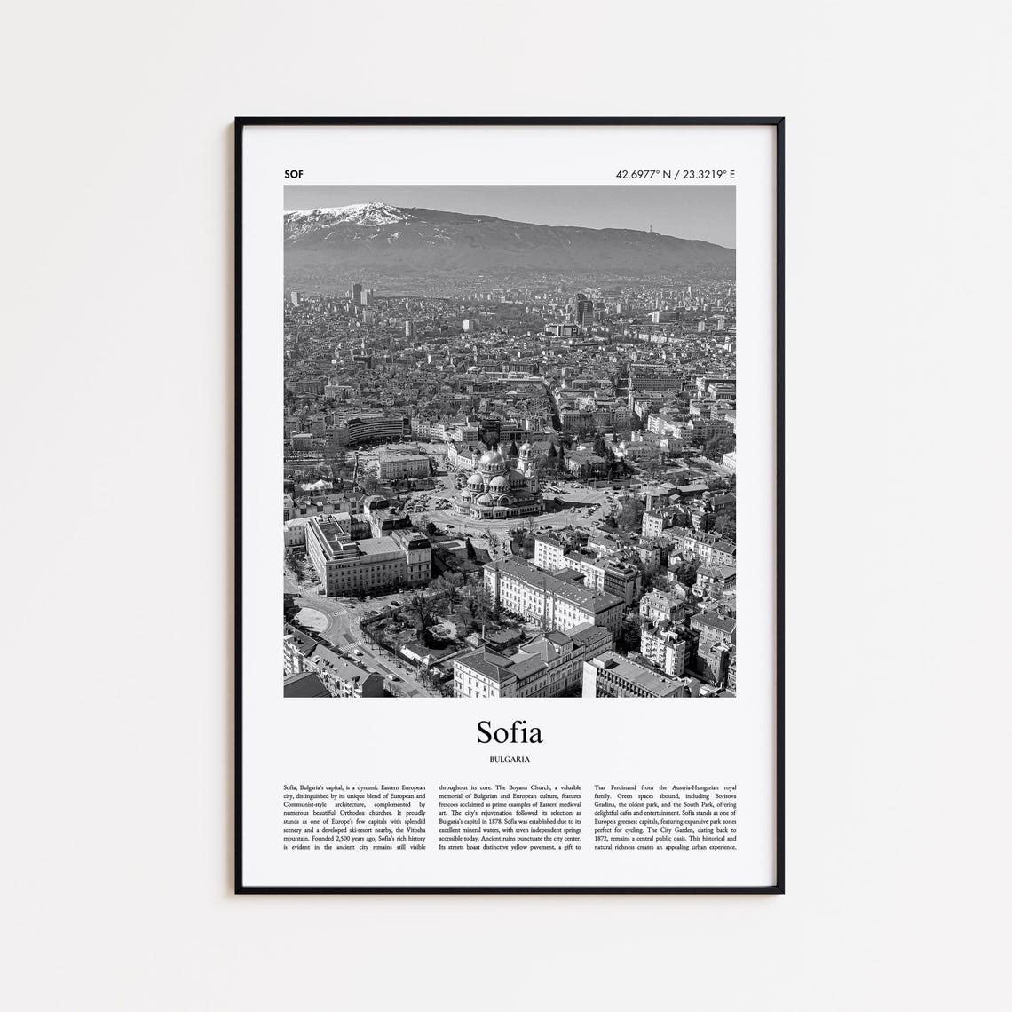 Sofia Bulgaria Alexander Nevsky Cathedral Black and White Poster