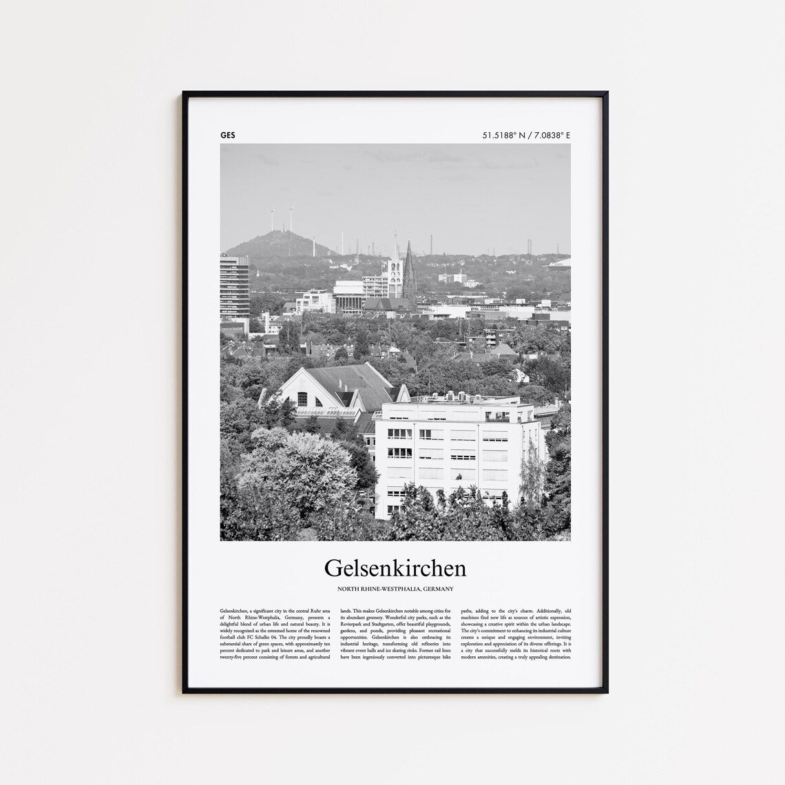 Gelsenkirchen Germany Black White Urban City Photo Travel Poster