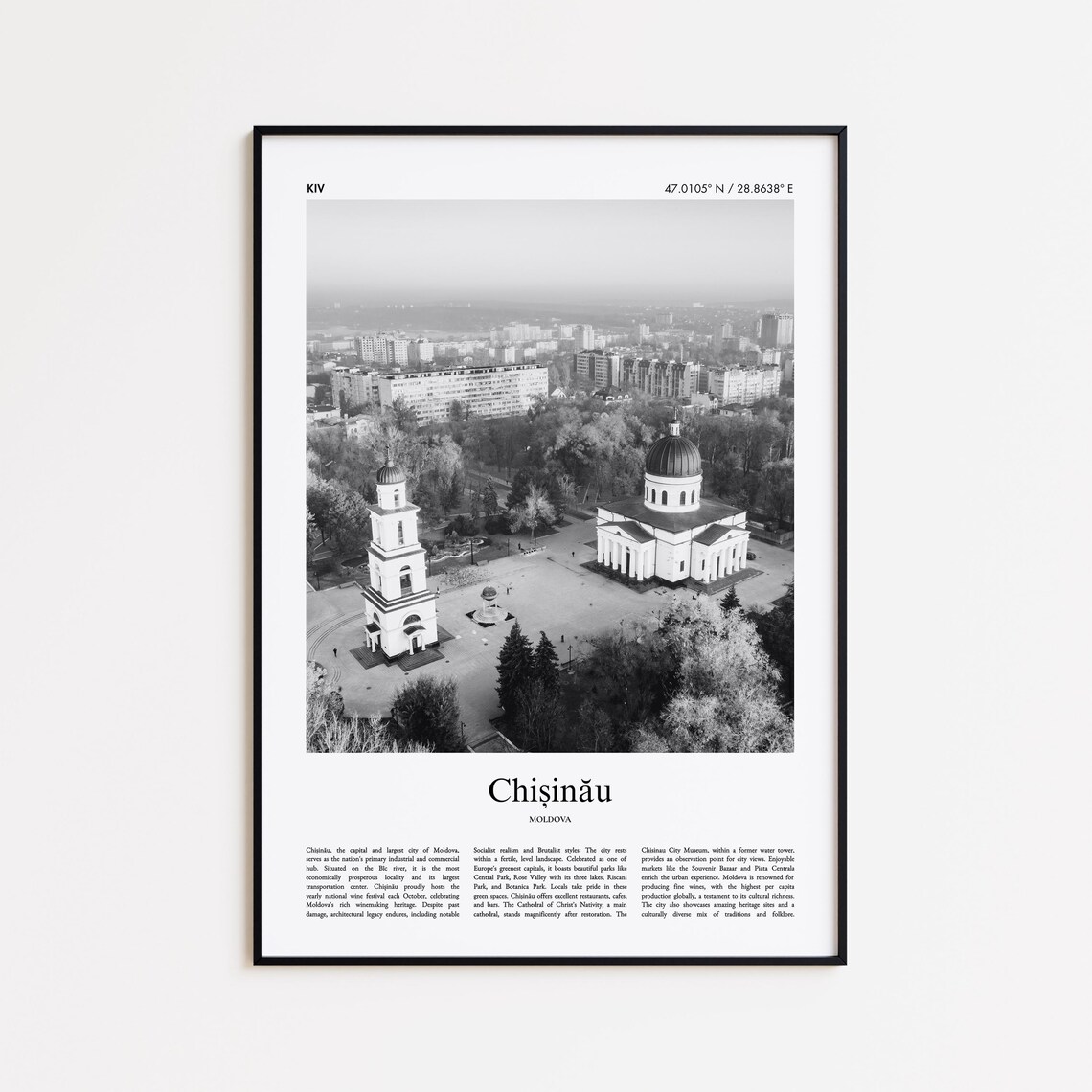 Chisinau Cathedral Aerial Black and White Photo Poster Moldova