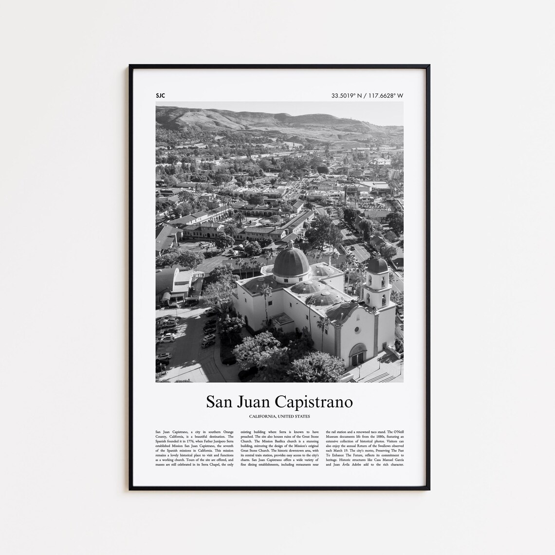 San Juan Capistrano California Aerial Mission City Photo Poster