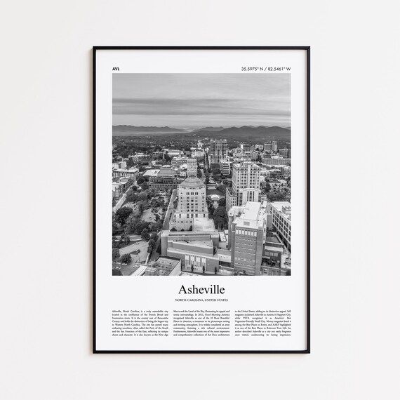 Asheville North Carolina Downtown Black And White Photo Travel Poster