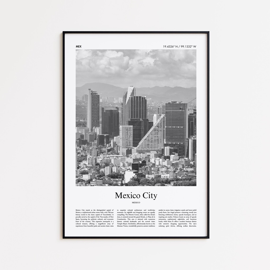 Mexico City Black And White Travel Poster